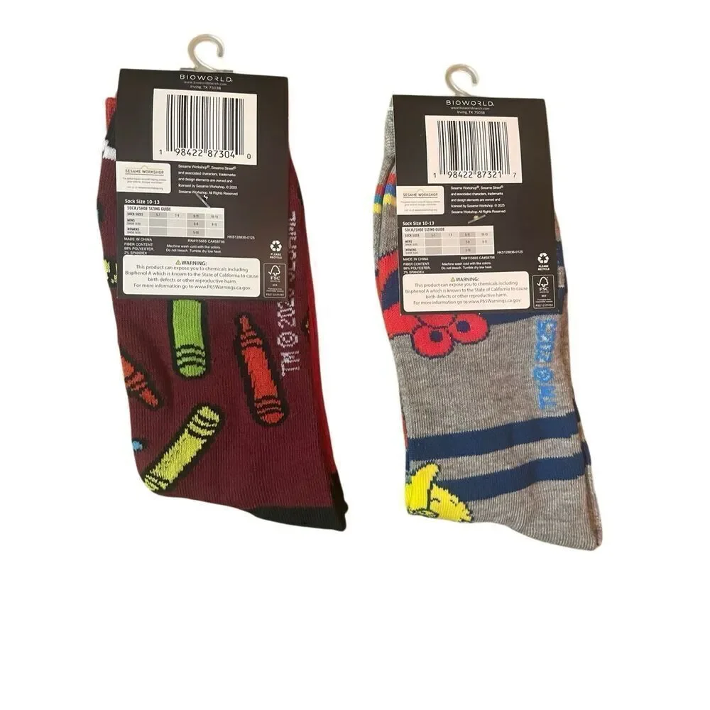 Sesame Street Elmo & Cookie Monster Novelty Crew Socks Size 10–13